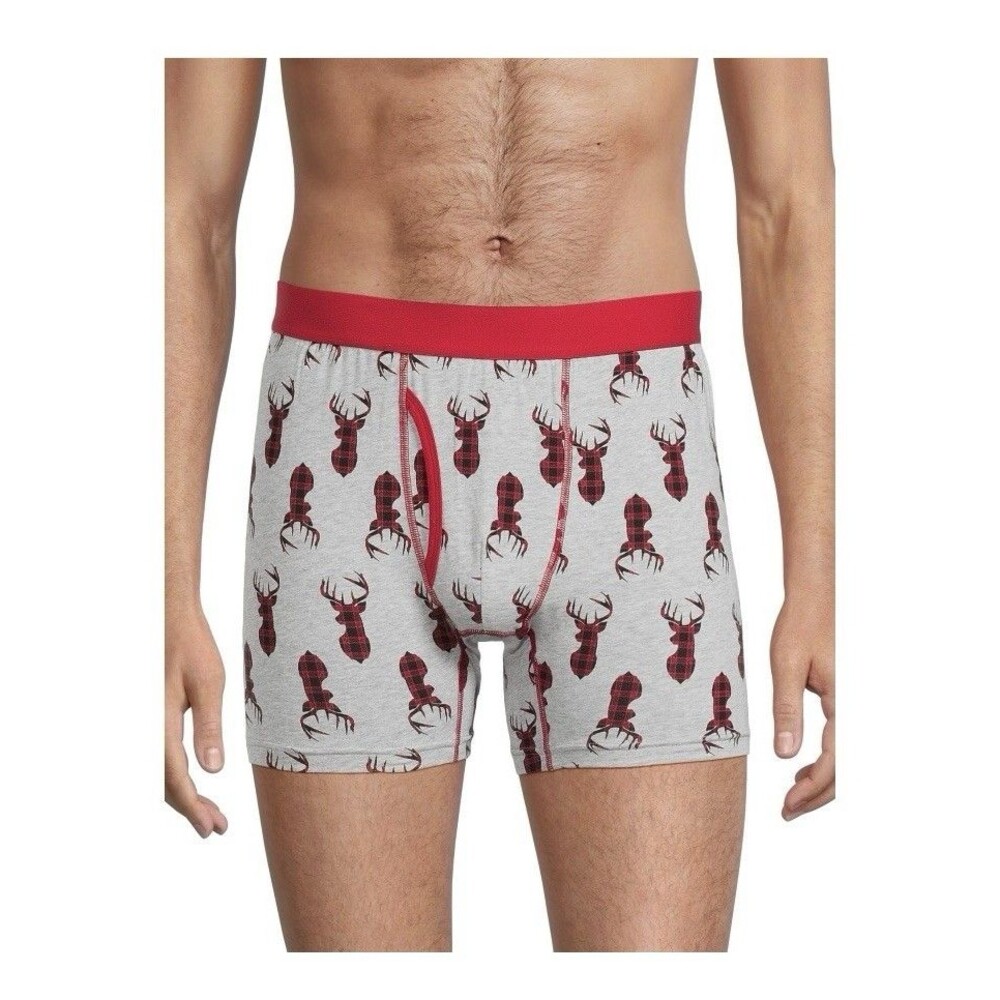 Holiday Time Men’s Printed Boxer Briefs Plaid Deer Size X Large (40-42)